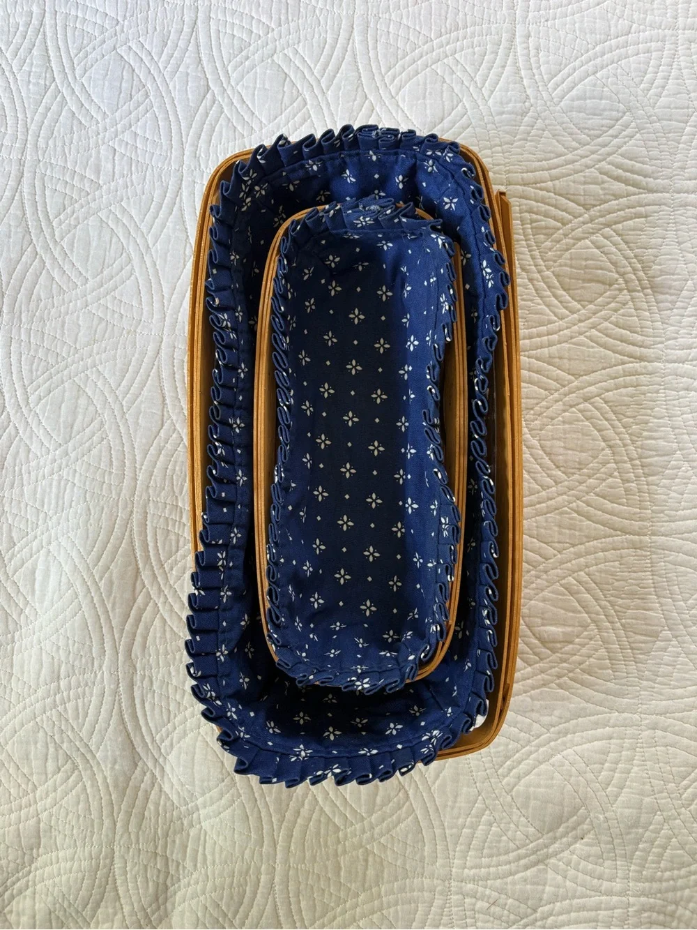 1997 Longaberger Cracker Basket with Classic Blue Liner and Handles